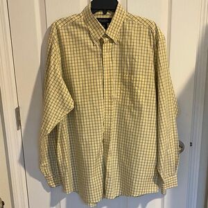 Brooks Brother large 100% cotton Men's Yellow and Blue Checkered Shirt